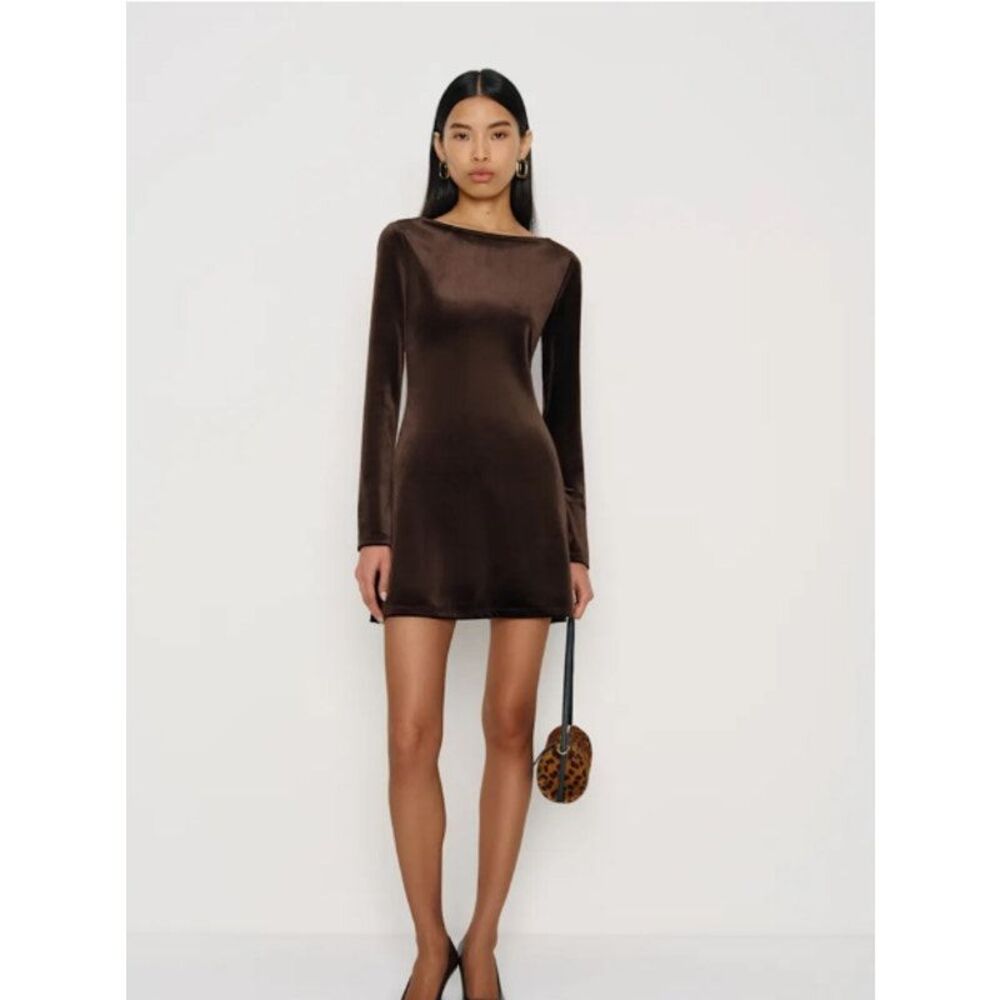 Reformation NWT Jaelynn Knit Dress Deep Brown Velvet Autumn